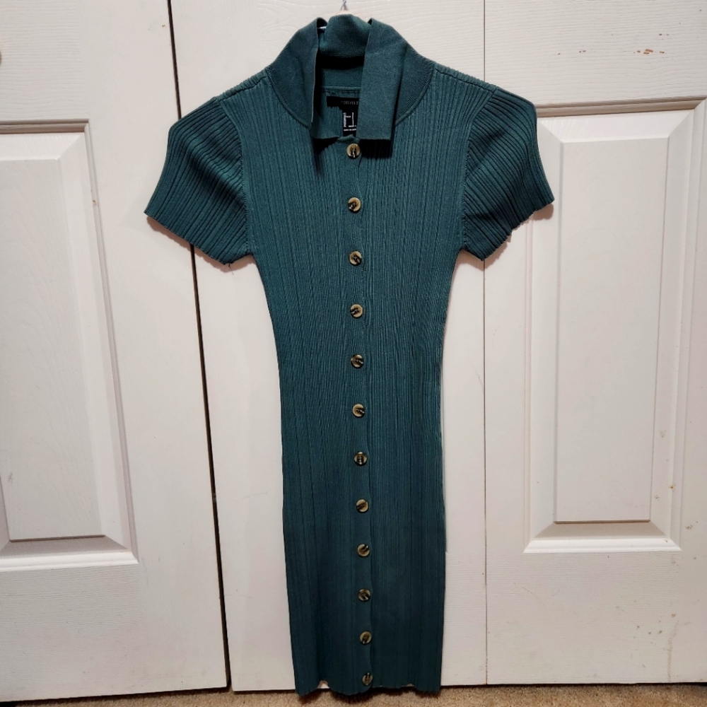 Green Button Down Bodycon Dress